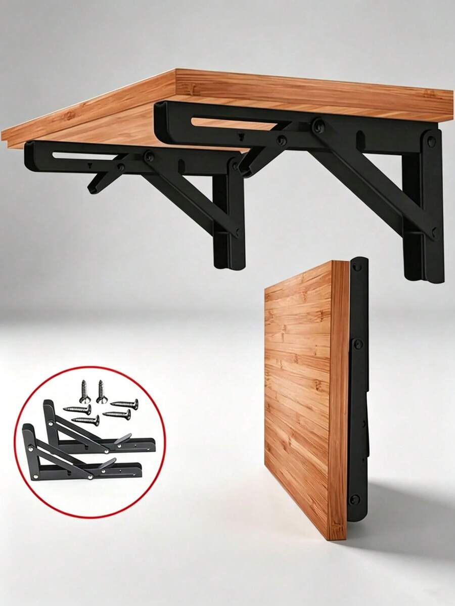 2 Pieces Heavy Duty Folding Shelf 90 Degree Decorative Table Adjustable Angle Metal Wall Mount Table Bracket Storage Support Furniture Accessories Autumn Home Decor Room Decor