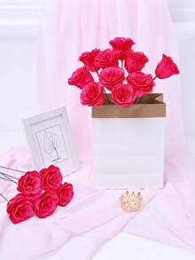 20/12/6/1 Ramo de Rosas Brillantes, Ramo de Simulación DIY, Ramo de Rosas Artificiales Brillantes, Adecuado para Aniversario, Compromiso, Regalos de Boda, Decoración de Fiesta Familiar, Decoración del Día de San Valentín, Decoración del Día de la Madre - rosa roja brillante - Ver 5