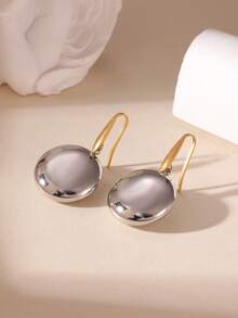 GEREIT 2pcs 18k Gold Plated Stainless Steel Dual-Tone Hollow Oval Open Hoop Earrings - Multicolor 1 - View 7