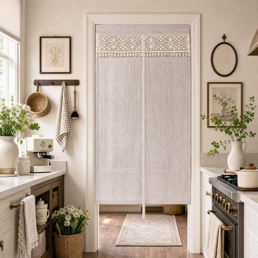 1PC Bohemian-Style Solid Color Tassel Curtain,Providing Privacy; Light Brown Faux Linen Curtain For Living Room And Bedroom;Height Adjustable Home Drapes