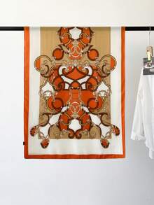 1PcVintage Chain Print Large Scarf, Soft Faux Cashmere Warm Shawl Wrap, Retro Old Money Style Fashion Neck Scarf For Women - Multicolor - View 14