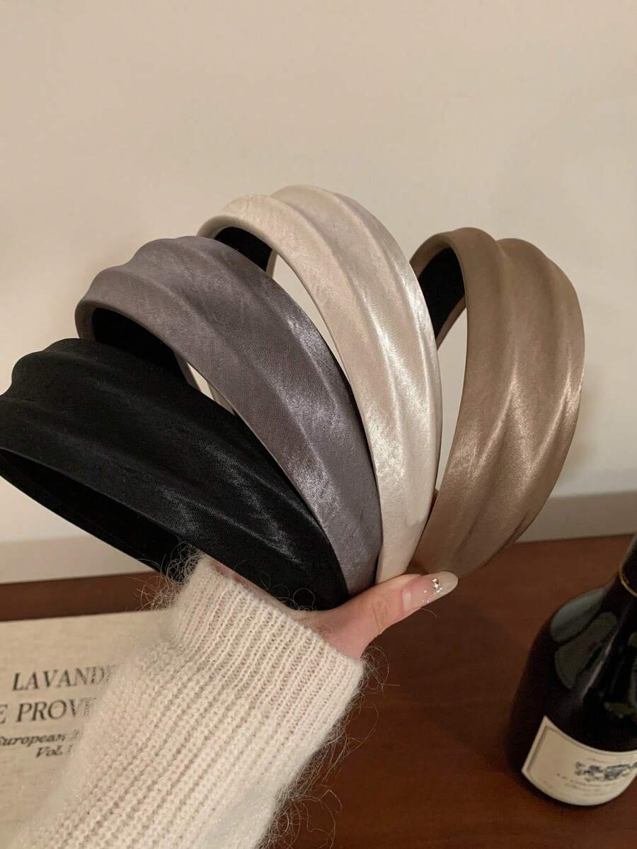 1pc Fashionable High-End Wide Satin Headband, Simple Stylish Headband, Women's Accessory, Hair Tie, Hair Accessory Suitable For Gift Giving - Multicolor - View 1