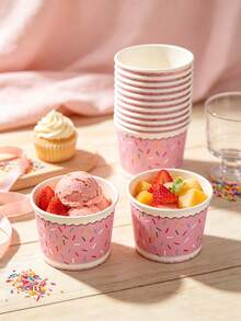 20/10pcs, Pink Dessert Themed Birthday Ice Cream Cup, Dessert Cup, Baking Cup, Suitable For Cold Goods, Ice Cream, Jelly And Snacks, Birthday Parties, Pink Parties, Dessert Shops And Party Supplies, Restaurant Decoration - Multicolor - View 4