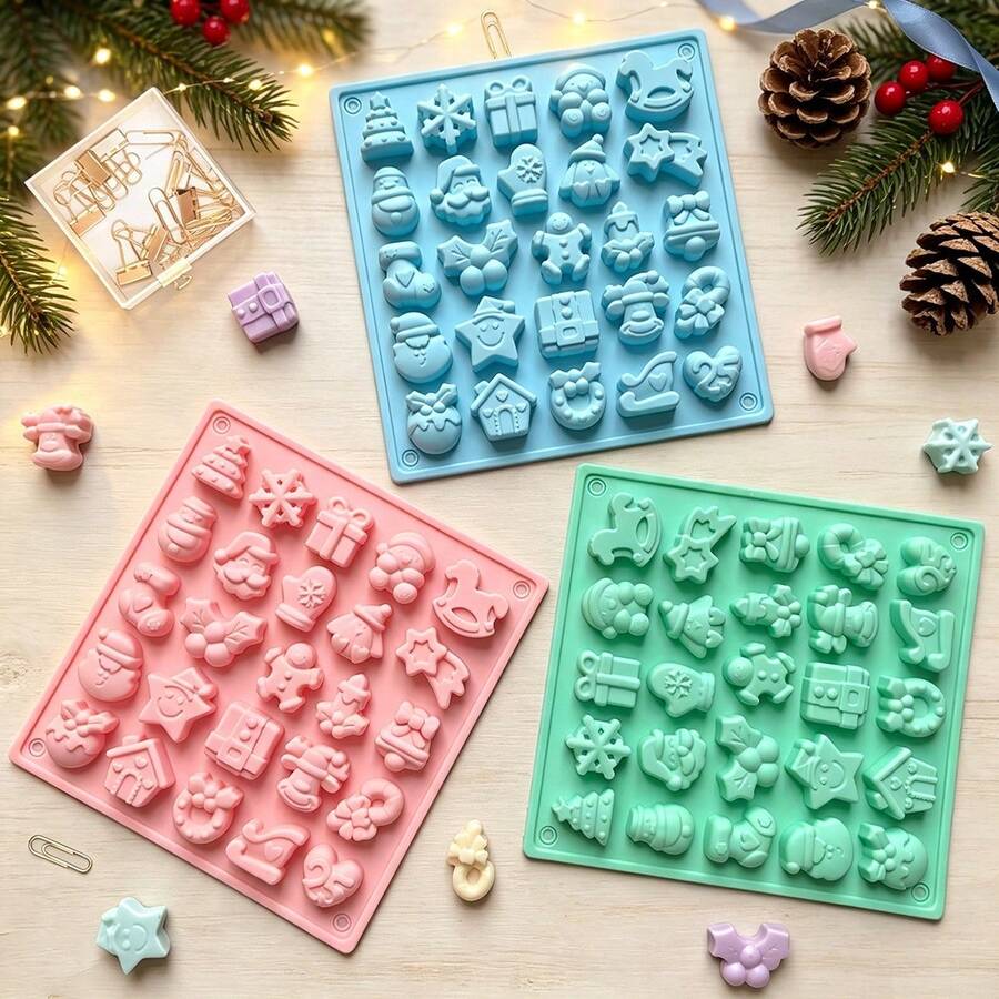 1pc Christmas Silicone Cookie Mold, Including Christmas Tree, Santa Claus, Snowman, Christmas Stocking, Gift Box And Snowflake Shapes. Can Be Used To Make Ice Cubes, Chocolate, Candy, Cookies - Multicolor - View 1