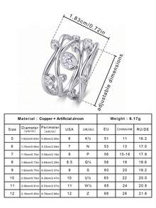 1pc Silver Multi-Layer Wavy Ring With Oval Zirconia And Geometric Lines, Fashion Jewelry, Suitable For Women's Wedding Party Wear Or Holiday Gift - Silver - View 5