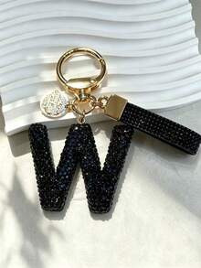 1 buah Gantungan Kunci Alfabet 26 Huruf Cantik, Huruf Rhinestone Imitasi Elegan Hitam & Emas Aksesori Wanita/Pria Cocok Untuk Hadiah Ulang Tahun/Wisuda/Ulang Tahun Hadiah Tahun Baru - Hitam - View 5