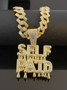Hip-Hop Style SELF PAID Drip Letter Full Diamond Pendant With Iced Out Cuban Chain, Suitable For Rap Performance, Party Outfit, Unisex Niche Personalized Street Style Decorative Jewelry - SELF PAID - View 4