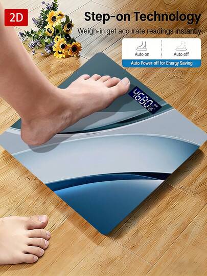 1pc Luxury Blue-Gray Curved Texture Body Weight Scale/Suitable For Small Scale, Home Scale, Compact Scale, Bathroom Scale/Easy To Use/Max Capacity 400lbs/180kg, Tempered Glass Surface, Temperature Detection, Uses AAA Batteries (Not Included)