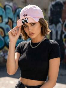 Casquette de baseball mignonne avec broderie d'œil de dessin animé, chapeau de style de rue Y2K rouge bleu rose, casquette de papa de sport décontractée unisexe pour les couples - Plusieurs modèles - Voir 2