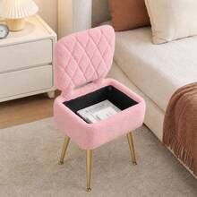 Techigher Sherpa Fleece Vanity Chair With Storage, Dressing Table Stool With Foldable Backrest & Metal Legs, Soft Sherpa Makeup Chair Storage Ottoman For Bedroom, Dressing Room - Multicolor - View 6