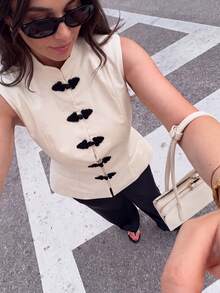 GMFP Women's New Chinese Style Frog Button Stand Collar Sleeveless Top Casual - Beige - View 1