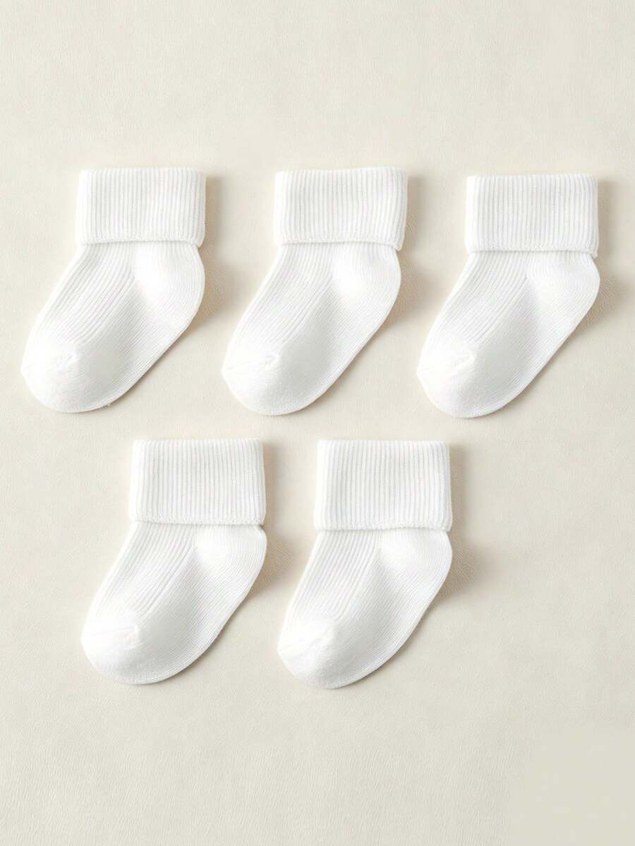 5 Pairs Girls White Ruffle Socks, Vertical Ribbed Sweet Elegant Princess Socks, Versatile Dance Socks - White - View 1