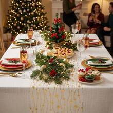 1pc Transparent Mesh Star Garland Christmas Holiday Table Runner, Elegant Thin Mesh Glitter Tablecloth Centerpiece Home Decor For Holiday Birthday Party Dinner, Gold And Silver - Gold - View 6