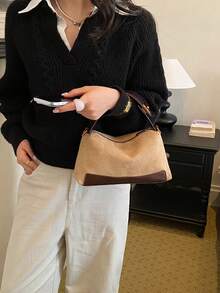 Solid Color Shoulder Crossbody Bag, Lazy Fashion Dumpling Bag, Commuter Small Square Bag - Khaki - View 4