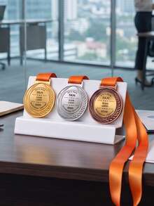 1pc Custom Text Engraved Round Sports Medal,Laurel Wreath Pattern Metal Award Medal With Satin Ribbon,Personalized Marathon 5KM Race Competition Club Ceremony Keepsake Prize - Multicolor - View 5