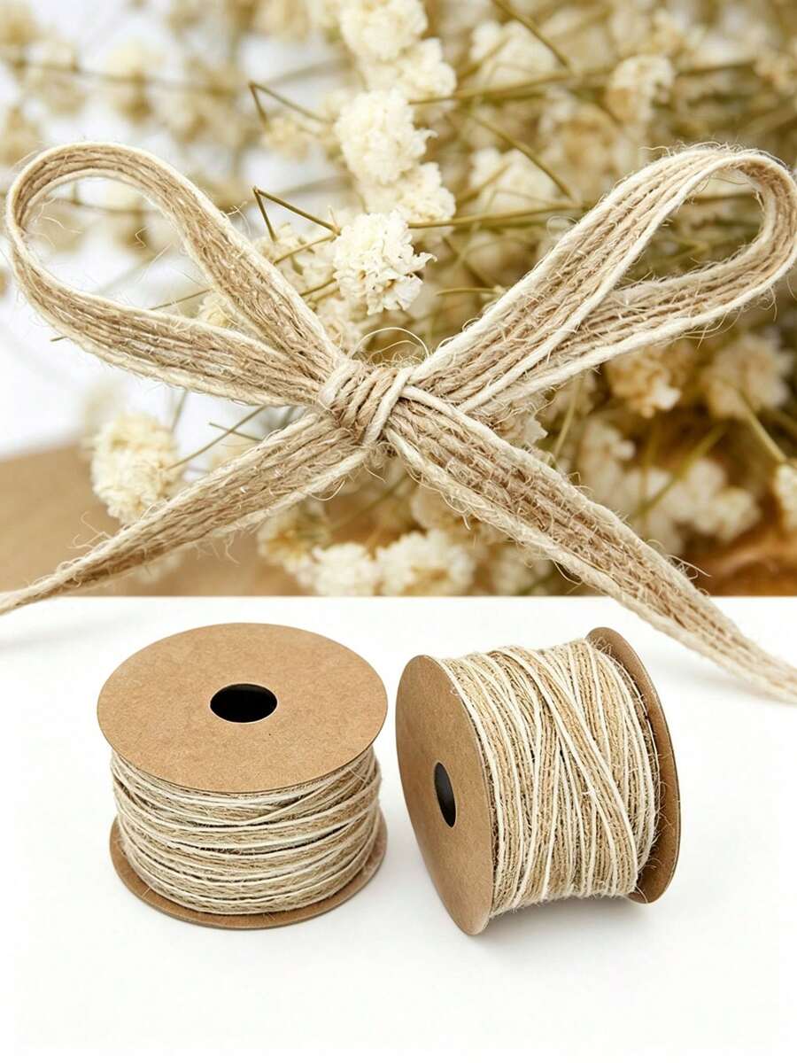 Natural Vintage Jute Rope Gift Wrapping Ribbon Bow Handmade Burlap Rope Coarse Linen Cloth Party Wedding Decoration Supplies, Christmas Valentine's Day - Multicolor - View 1