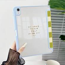 1pc Green & Beige Plaid "Do More Things That Make You Happy" Quote Print Protective Case, With Pen Slot, Multi-Angle Magnetic Stand, Auto Sleep/Wake, Tablet Protective Shell, Compatible With IPad PRO/AIR, Compatible With Samsung, Compatible With Xiaomi Pad 5/6/7, Compatible With Huawei MatePad - Multicolor - View 6