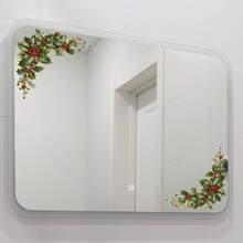 1pc 30*30cm 2D Red Berry & Pine Branch Mirror Corner Sticker, Christmas Holly Leaf Home Mirror Decorative Decal - Multicolor - View 2