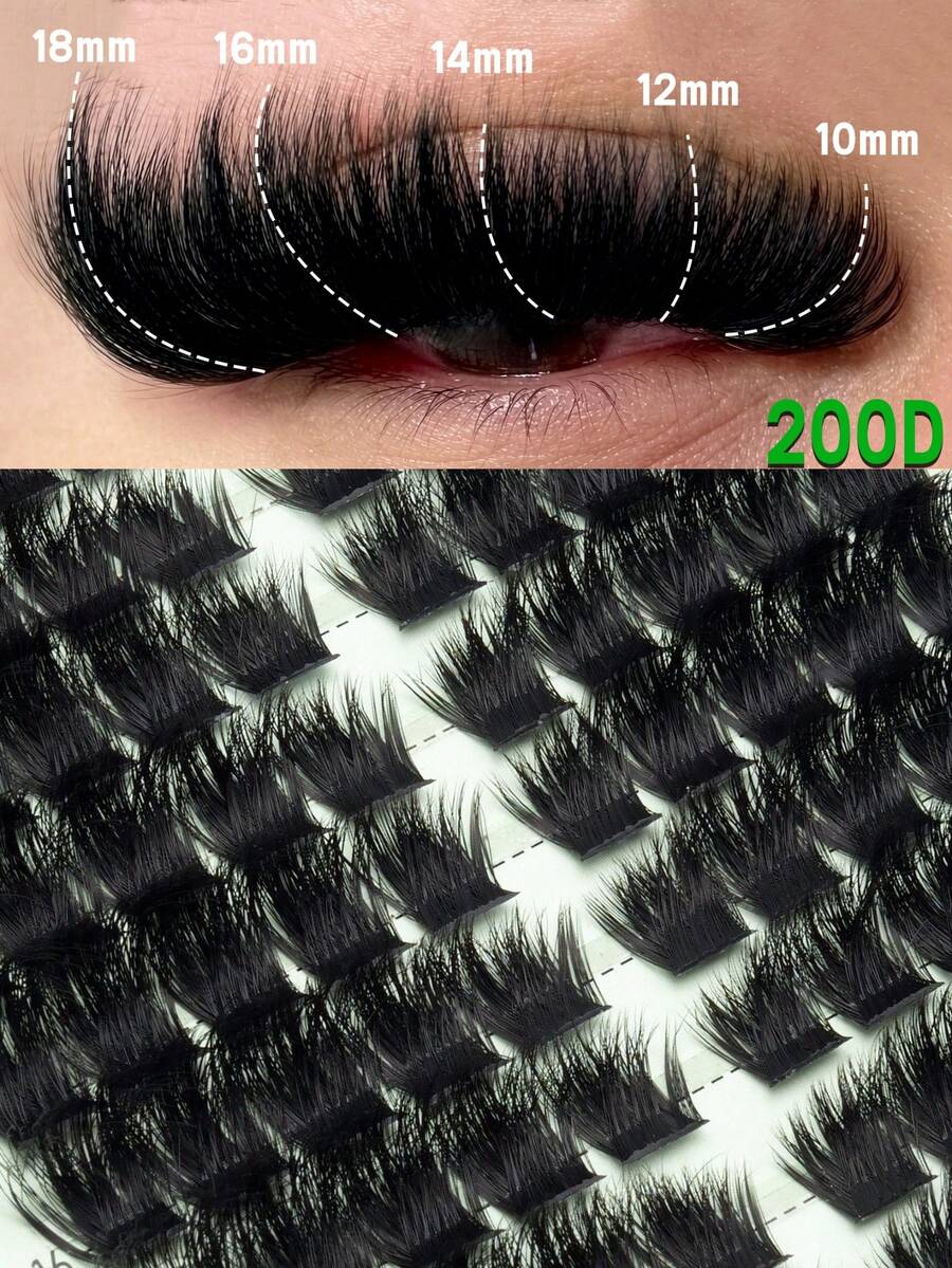 120PCS Thick Black Natural False Eyelashes, 200D Eyelash Clusters, 3D ...