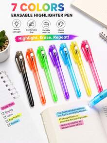 12/6pcs/1pc-7 Colors Invisible Ink Pen With UV Light - Invisible Pen Secret Message UV Pen Magic Marker Party Gift Halloween Christmas Stocking Stuffer Treasure Hunt Classroom Birthday Party Gift Gift Bag Filler Birthday Gift Classroom Prize - Multicolor - View 6