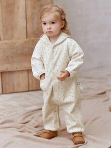 mini bala Baby Hooded Velvet Romper With Star Details Soft Stylish Going‑Out Jumpsuit For Autumn Winter - White Tone - View 1