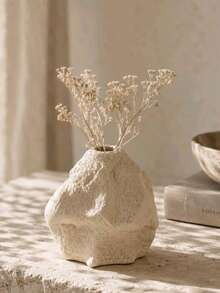 1Pc Wabi‑Sabi Irregular Rock‑Shaped Decorative Vase, Textured Surface Flower Container, Aesthetic Table Centerpiece Ornament For Living Room Desktop Home Display - Rock Vase - View 6
