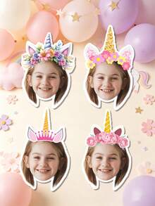UNICCUT 24/48pcs Customized Unicorn Party Headbands With Photo Stickers, Personalized Face Photo Label Stickers, Birthday Party Decoration, Self-Adhesive - Multicolor - View 6