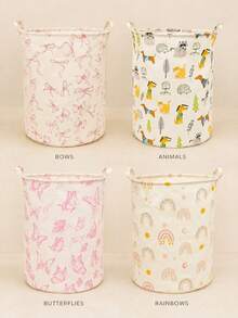 Large Bow Pattern Foldable Round Storage Basket, Multi-Functional Storage Bin, Suitable For Bathroom, Room, Laundry Basket, Dirty Clothes Basket, Room Clutter Large Capacity Storage Bin, Clothing Storage, Clutter Storage, Multi-Functional Storage - Multicolor - View 9