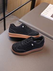1 Pair Kids' 2026 Spring/Summer New Rhinestone Low-Top Casual Training Sneakers - Black - View 3