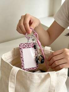 Leopard Print Card Holder Pendant With Star Pendant,Sliding Cover Retractable Card Sleeve,Personalized Fashion Card Holder,Cute Keychain Pendant - Multicolor - View 6