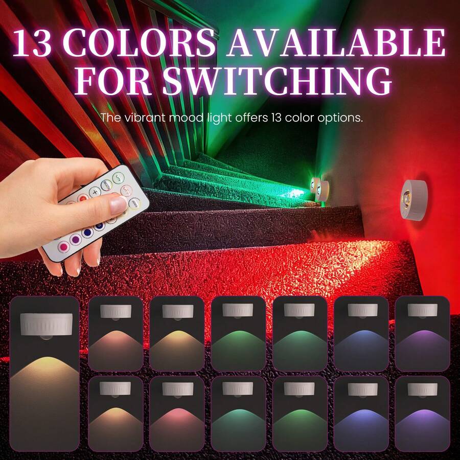 3件組 RGB 壁燈，13色 LED 室內裝飾燈，3顆 AA 電池供電，遙控可調光壁燈，適用於臥室與客廳 - 白色 - 查看 1
