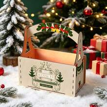 Christmas Wooden Handheld Gift Basket, Xmas Festive Storage Box For Christmas Gift Wrapping, Holiday Table Decor, Xmas Party Supplies, Festive Home Storage, Holiday Gift Container For Xmas Present - A - View 1