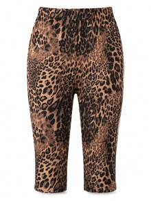 SDNGED Summer Comfortable Leopard Print Skinny Shorts For Women - Camel - View 4