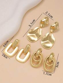 3 pares de joyas de acero inoxidable con estilo personalizado y de gran tamaño para mujeres - Amarillo Oro - Ver 3