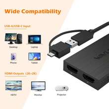 USB 3.0 To Dual Monitor Adapter,4K+1080p Multi-Display Hub For Laptops/Desktops, USB-A/USB-C, Driver Required - View 4
