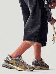 1/5/10 Pairs Ins Retro Colorblock Striped Socks, Outdoor Mountain Print Zebra Pattern Mid-Calf Socks, Unisex Versatile Happy Crazy Socks - Multicolor - View 4