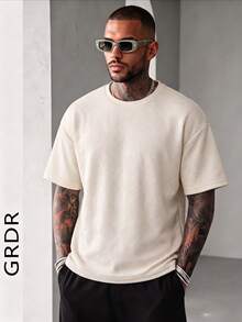 GRDR Men's Fashionable Solid Color Crew Neck Short Sleeve T-Shirt | Exquisite Design | Summer Essential | Easy To Match | Showcase Your Style - Apricot - View 2