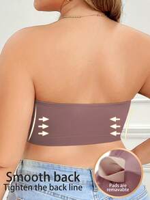 1pc Women's Fashion Backless Side-Hook Bra, Wire-Free Strapless Bandeau - Brown - View 2
