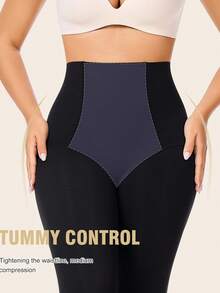 Leggings capri de cintura alta y moldeado de unicolor sin costuras - Negro - Ver 6