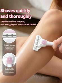 Women's Manual Razor Set 1 Handle + 16 Replacement Blades, 3-Layer Stainless Steel Blades Washable With Lubricating Strip To Reduce Friction And Smooth Hair Removal, Fits Body Curves For Underarms, Legs, Bikini And Full Body Hair Removal, Portable Home Hair Removal Kit - 1 Handle + 16 Blades - View 5