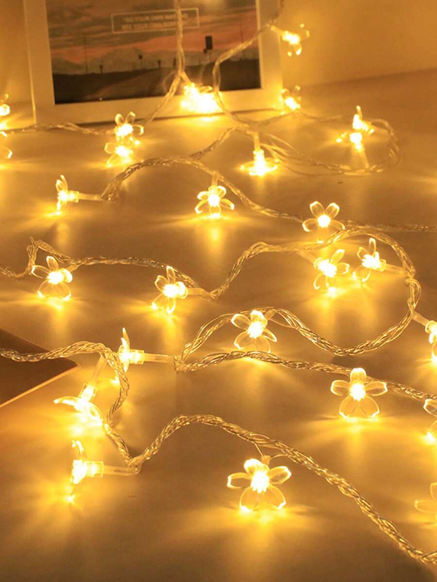 1pc Indoor Bedroom Decor Cherry Blossom LED String Lights, Battery Operated Wall Hanging Flower String Lights, Christmas Tree Decoration Flower String Lights, Wedding Party Decoration Fairy Lights, Decorative Floral String Lights