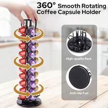 360° Rotating Coffee Capsule Storage Rack, Elegant Rotating Capsule Carousel Organizer, Suitable For Home And Luxury Kitchen, Professional Barista Workstation Countertop Storage Rack, Space-Saving Espresso Capsule Storage Display Rack, Compatible With Standard Coffee Capsules - Black - View 3
