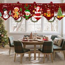 Christmas Curtain Banner , Christmas Snowman And Elk,Elf,Nutcracker & Red Buffalo Plaid Christmas Pattern Triangle Flags, Holiday Home Party Window Wall Decor, Holiday Atmosphere Props,Party Props, Party Favors,Christmas Decorations - Multicolor-a - View 7