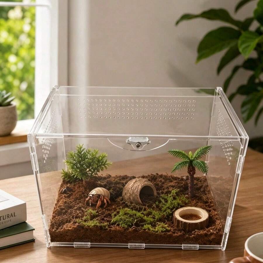 1pc Transparent Acrylic Lizard Habitat, Small Reptile Amphibian Pet Square Terrarium, Suitable For Wolf Spider, Scorpion, Gecko, Etc., High Ventilation And Transparency, Easy To Observe Pet Daily Life - Clear - View 1