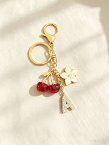 Móc khóa chữ đính đá phong cách ngọt ngào hình anh đào đỏ và hoa trắng, charm túi chữ DIY cá nhân hóa, mặt treo chìa khóa ô tô, móc khóa chữ hoa anh đào, charm chữ tiếng Anh đính đá lấp lánh, phụ kiện túi dễ thương, dây móc chìa khóa ô tô - Anh đào chữ cái - Xem 5