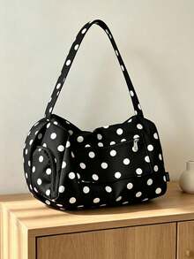 Aksesori Dekorasi Multi-Saku Motif Polkadot, Penyimpanan Multi-Kompartemen Kapasitas Besar dengan Penutup Resleting, Cocok untuk Pelajar, Pekerja Kantoran, Perjalanan Harian, Sekolah, Belanja, Perjalanan, Perjalanan Singkat, Penggunaan Serbaguna - Hitam - View 7