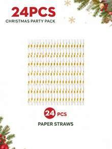 10/24pcs Red Christmas Ball, Pine Branch And Bow Print Paper Tableware Set, Includes Paper Cups, Popcorn Food Boxes, Napkins And Straws, Disposable Paper Tableware Suitable For New Year Celebrations, Family Gatherings, Dessert Events And Seasonal Parties - Multicolor - View 20