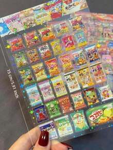 2/30pcs Vintage Glitter Snack Food Stickers Transparent Film Suitable For Scrapbooking And Journals | Cute Decorative Stickers - Multicolor - View 2