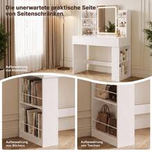 Devoko Dressing Table With LED Lighting, 3 Colors With Adjustable Brightness, Dressing Table With Mirror For Make-Up, Cosmetic Table With Adjustable Shelves, 2 Drawers, Modern, White - View 3