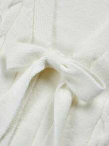 Women's Solid Color Knit Cardigan With Bow Design, Suitable For Wedding, College, Office, Autumn - Off-white - View 7
